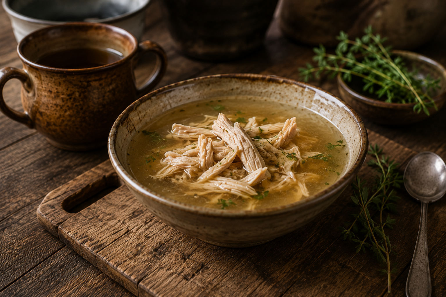 Bowl of chicken broth served to patients recovering at the Spanish Military Hospital