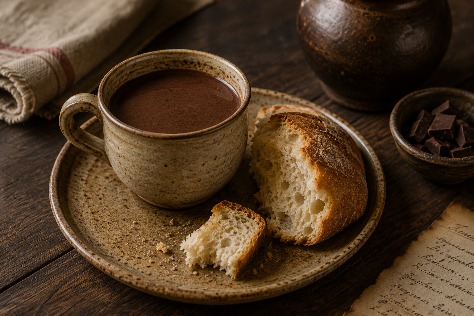 Colonial chocolate ration served with bread in the Spanish Military Hospital