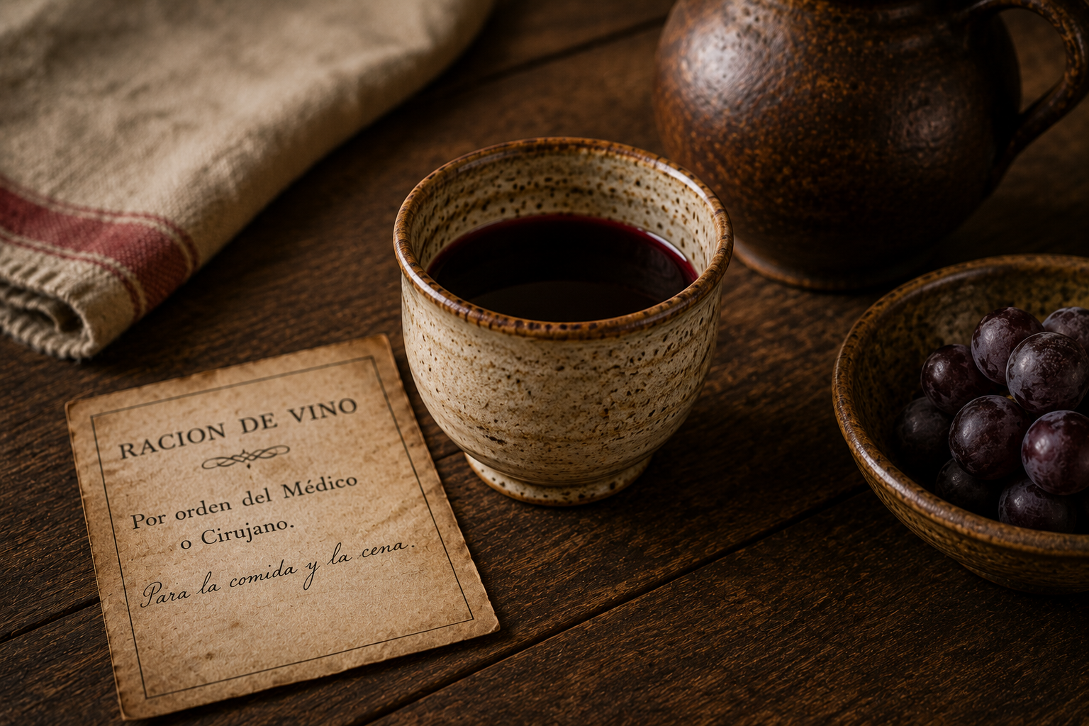 Small cup of wine served under physician order in the Spanish Military Hospital